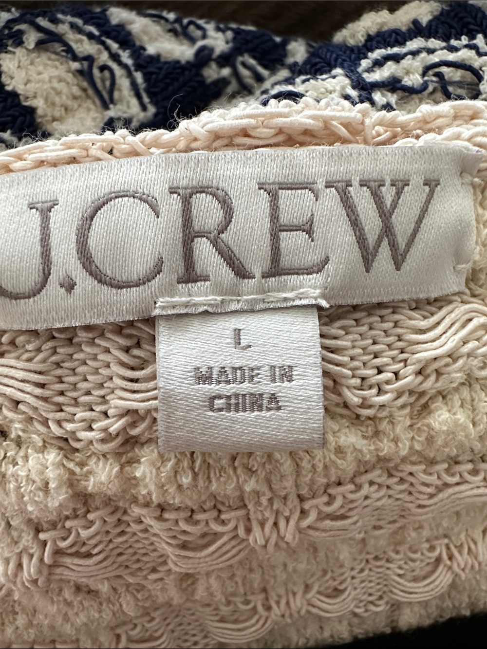 J. CREW Lady Jacket Cardigan Textured Crochet Navy Cream Coastal Sweater L - Picture 8 of 12